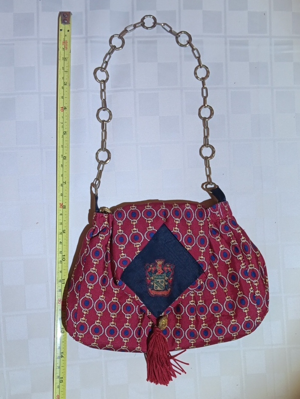 Paolo Gucci Red Patterned Chain Handle  Shoulder Bag with Tassel